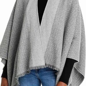 Rag & Bone Reversible Wool Wrap Poncho – Mid Grey / Greige – Made in Italy – NWT